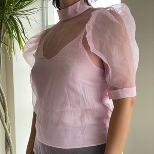 H&M Sheer Pink Puff Sleeve Top